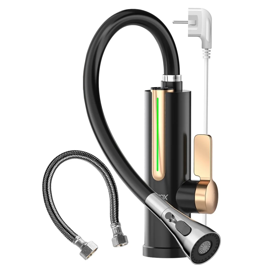 Virtaava vedenlämmitin LED-näytöllä 3000W/230V IPX4, musta/kulta