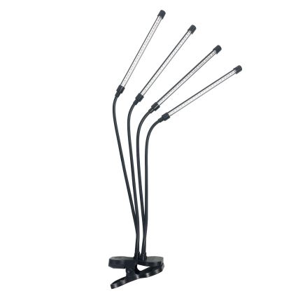 LED himmennettävä joustava pöytävalaisin kasvien kasvatukseen, klipsillä VITARO 4xLED/10W/230V musta