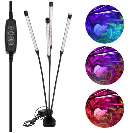 LED himmennettävä joustava pöytävalaisin kasvien kasvatukseen, klipsillä VITARO 4xLED/10W/230V musta