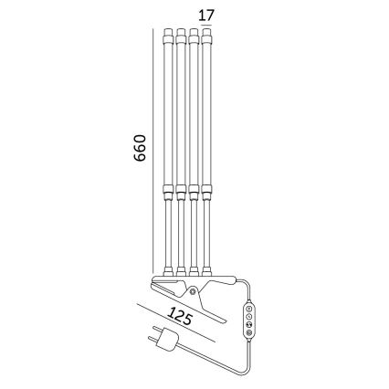 LED himmennettävä joustava pöytävalaisin kasvien kasvatukseen, klipsillä VITARO 4xLED/10W/230V musta