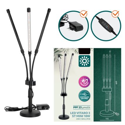 LED himmennettävä joustava pöytävalaisin kasvien kasvatukseen VITARO 3xLED/10W/230V musta