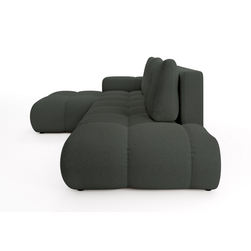 Vuoteeksi avattava verhoiltu L-mallinen kulmasohva ALMADA, vasenkätinen, antrasiitti, säilytystilalla