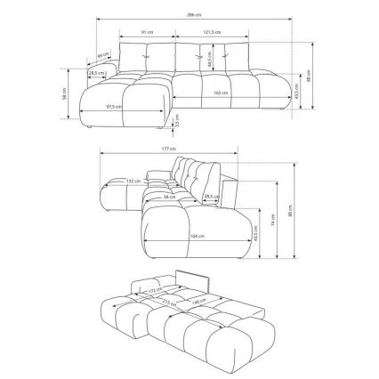 Vuoteeksi avattava verhoiltu L-mallinen kulmasohva ALMADA, vasenkätinen, antrasiitti, säilytystilalla