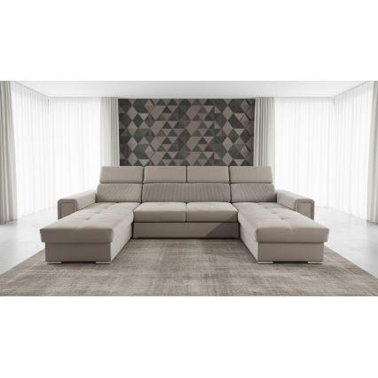 U-muotoinen avattava kulmasohva säilytystilalla SALVADA beige