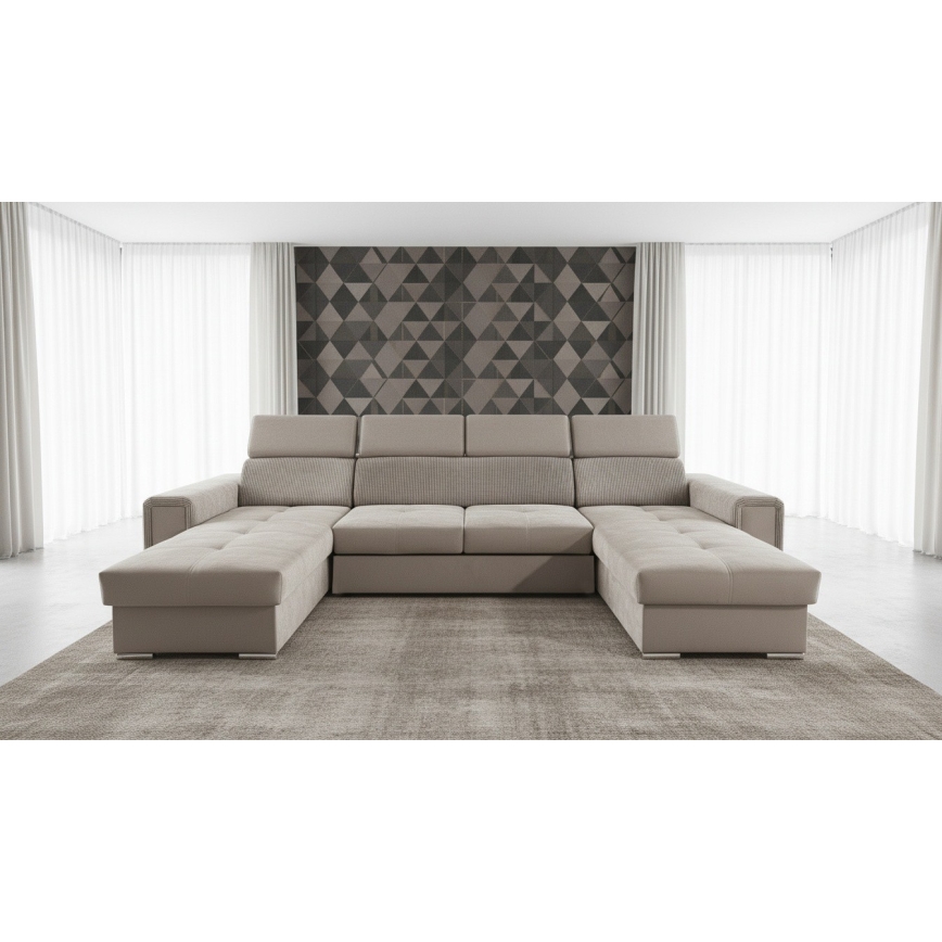 U-muotoinen avattava kulmasohva säilytystilalla SALVADA beige