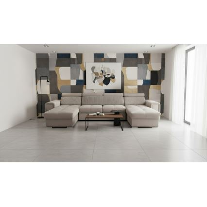 U-muotoinen avattava kulmasohva säilytystilalla SALVADA beige