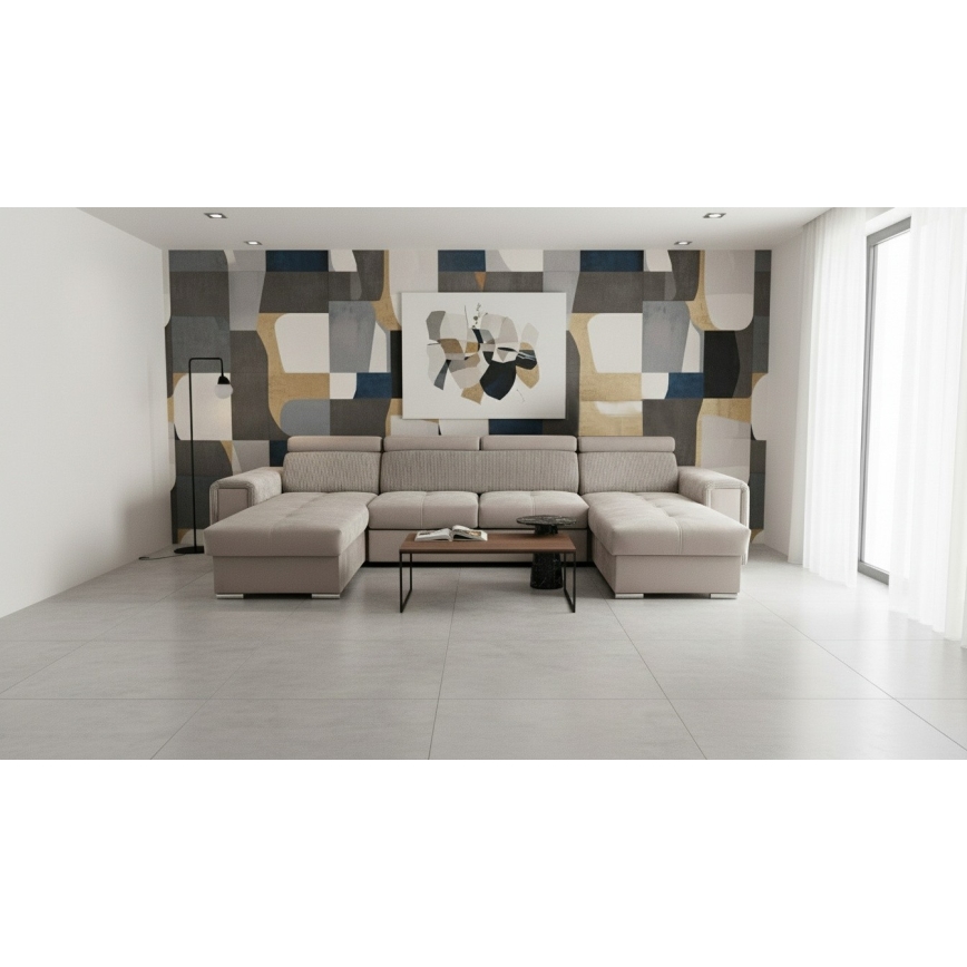 U-muotoinen avattava kulmasohva säilytystilalla SALVADA beige