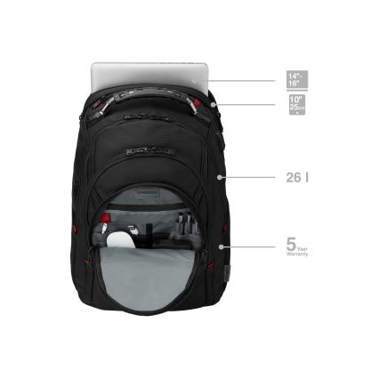 Wenger - 26 l kannettava reppu 17 kannettavalle, 10 tablettitaskulla Ibex Ballistic Deluxe