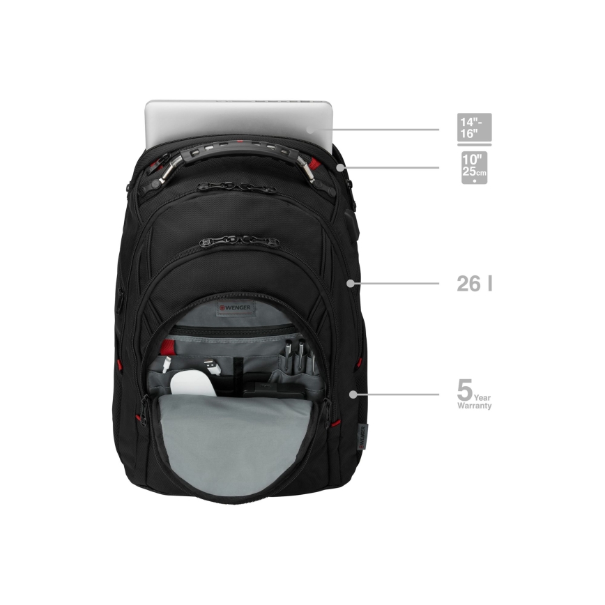 Wenger - 26 l kannettava reppu 17 kannettavalle, 10 tablettitaskulla Ibex Ballistic Deluxe
