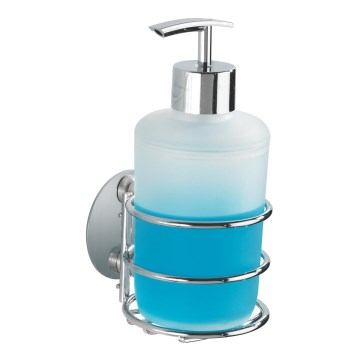 WENKO 18777100 - Saippua-annostelija TURBO-LOC, pyöreä teräs 7,5x16,5 cm kiiltävä kromi/valkoinen