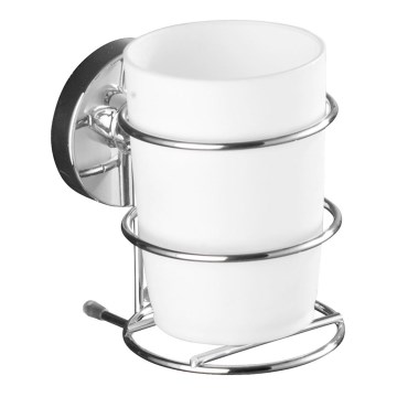 WENKO 20880100-Muki VACUUM-LOC MILAZZO 7,5x11,5 cm kiiltävä kromi/valkoinen