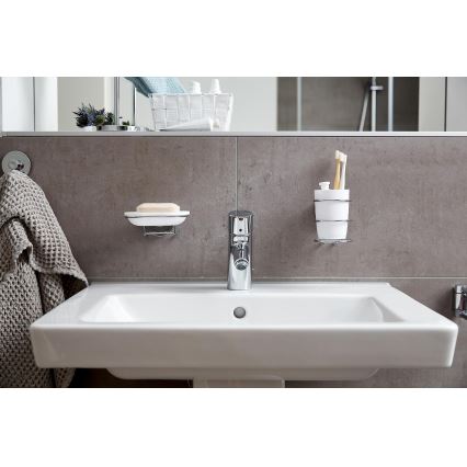 WENKO 20880100-Muki VACUUM-LOC MILAZZO 7,5x11,5 cm kiiltävä kromi/valkoinen