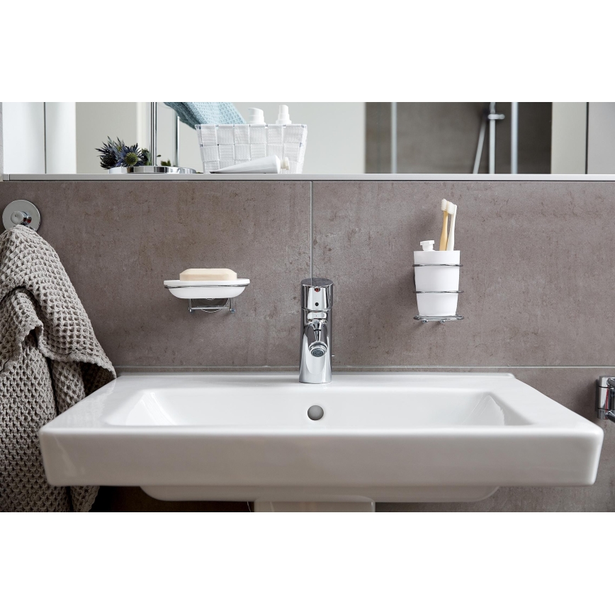 WENKO 20880100-Muki VACUUM-LOC MILAZZO 7,5x11,5 cm kiiltävä kromi/valkoinen