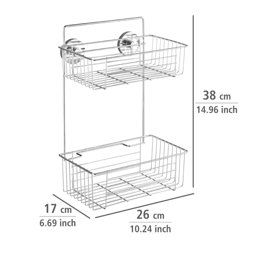 WENKO 20889100-VACUUM-LOC pyöreä teräshylly 26x38 cm kiiltävä kromi