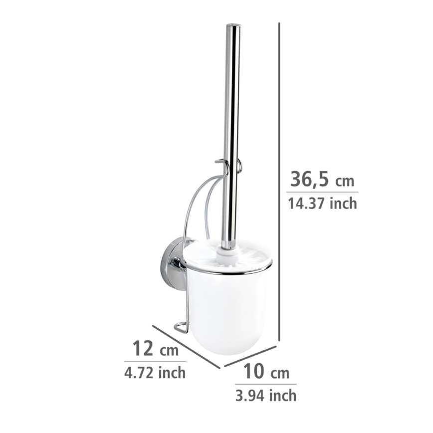 WENKO 20898100-WC-harja VACUUM-LOC MILAZZO 10x34 cm ruostumaton teräs/kiiltävä kromi/valkoinen