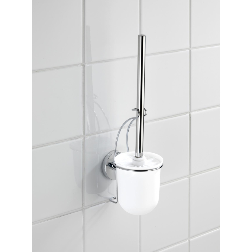 WENKO 20898100-WC-harja VACUUM-LOC MILAZZO 10x34 cm ruostumaton teräs/kiiltävä kromi/valkoinen