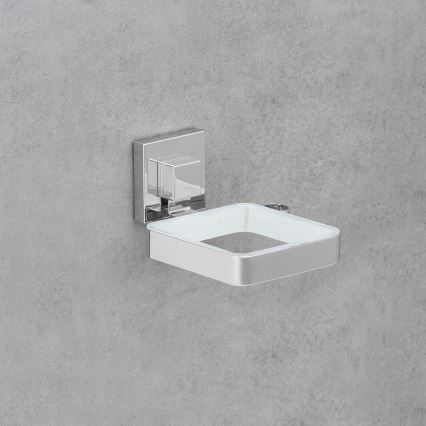 WENKO 22682100 -Hiustenkuivaajan pidike VACUUM-LOC QUADRO ED 13,5x14 cm hopea/kromi