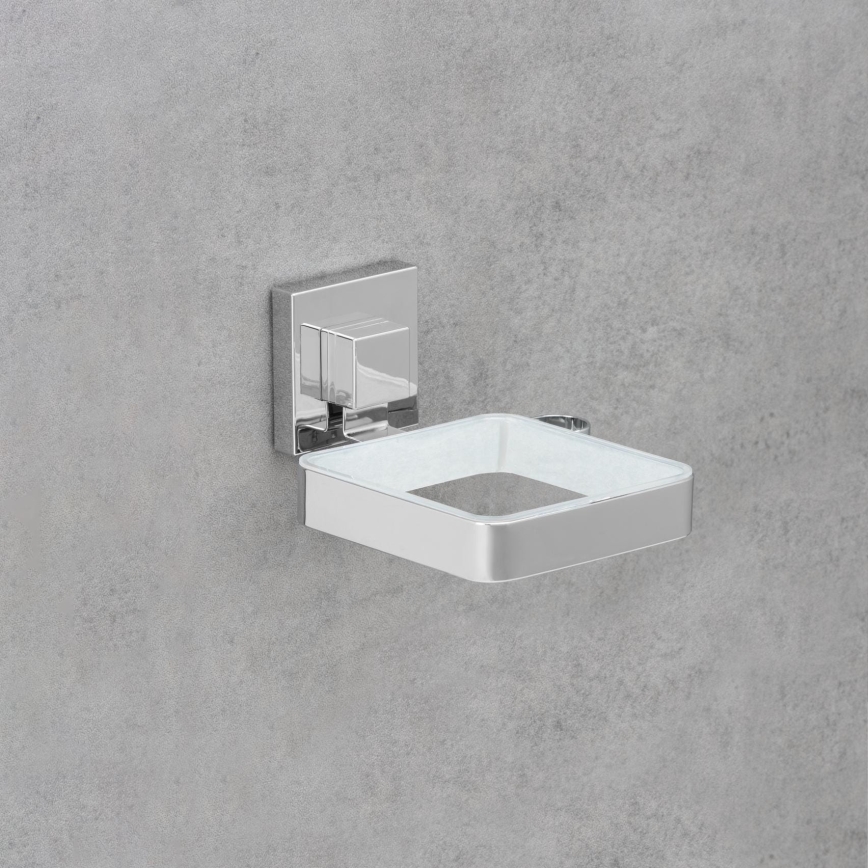 WENKO 22682100 -Hiustenkuivaajan pidike VACUUM-LOC QUADRO ED 13,5x14 cm hopea/kromi