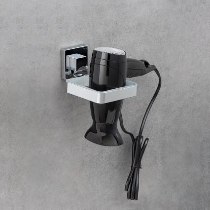 WENKO 22682100 -Hiustenkuivaajan pidike VACUUM-LOC QUADRO ED 13,5x14 cm hopea/kromi