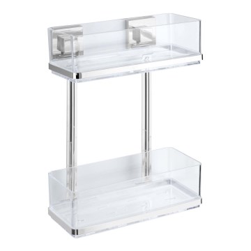 WENKO 22691100-Hylly VACUUM-LOC QUADRO ED 25,5x32,5 cm hopea/kiiltävä kromi/läpinäkyvä