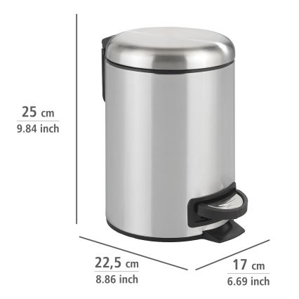 WENKO 22829100 - Roskakori LEMAN 17x25 cm, ruostumatonta terästä, satiinipinta, musta