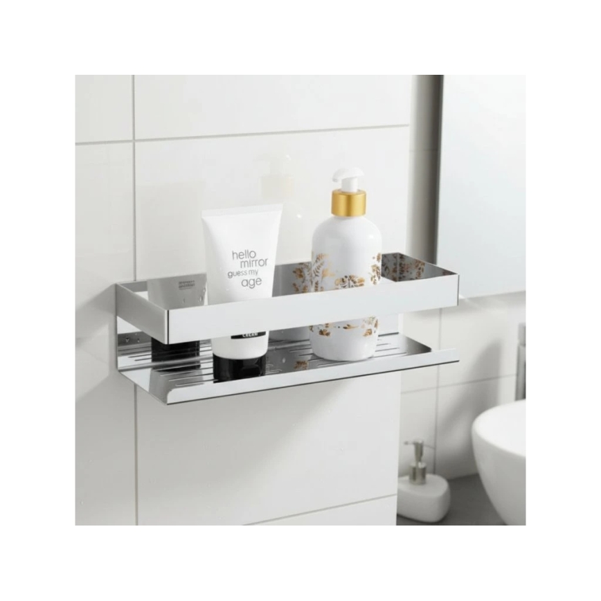 WENKO 25413100-Hylly TURBO-LOC GENOVA SHINE 30x10,5 cm hopeanvärinen