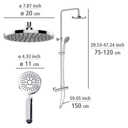 WENKO 25483100 - Suihkujärjestelmä WATERSAVING SYSTEM 120 cm kiiltävä kromi