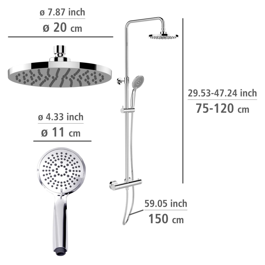 WENKO 25483100 - Suihkujärjestelmä WATERSAVING SYSTEM 120 cm kiiltävä kromi