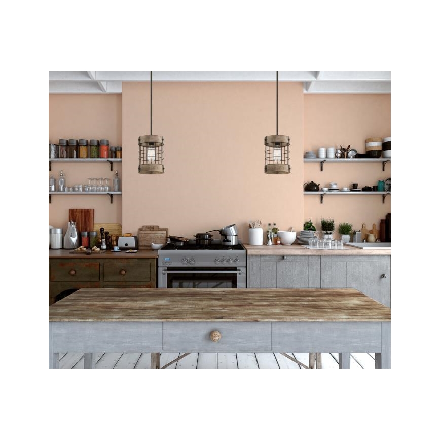 Westinghouse 61180 - Riippuvalaisin kaapelilla LANGSTON 1xE27/60W/230V, halkaisija 19 cm, mänty