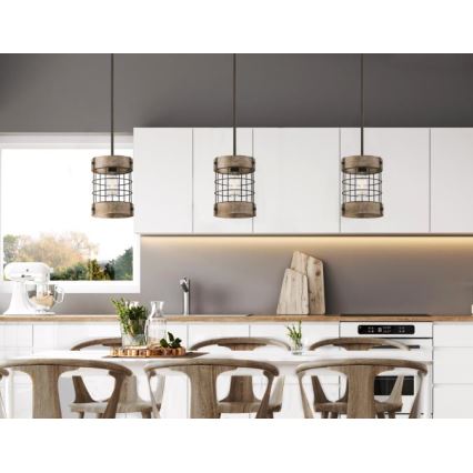 Westinghouse 61180 - Riippuvalaisin kaapelilla LANGSTON 1xE27/60W/230V, halkaisija 19 cm, mänty