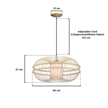 Westinghouse 61255 - Kattokruunu johdossa TULCEA 1xE27/60W/230V bambu