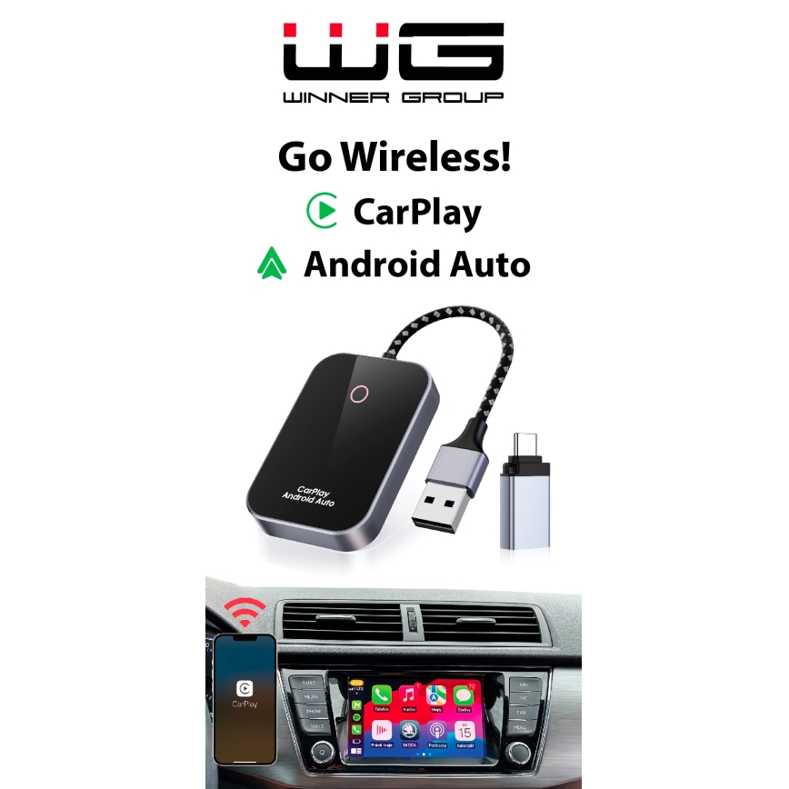 Winner Group-Adapteri GoWireless! langatonta yhteyttä varten CarPlay ja Android Auto
