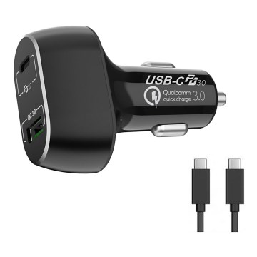 Winner Group - Autolaturi 1xUSB-C + 1xUSB-A Power Delivery 63W + USB-kaapeli USB-C / USB-C 1 m musta