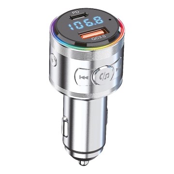 Winner Group - Autolaturi FM-lähettimellä ja handsfree-toiminnolla 20W hopea