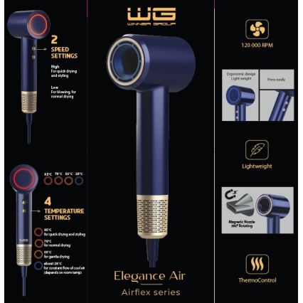 Winner Group - Hiustenkuivain ionisaattorin kanssa Elegance Air 1600W/230V sininen SCHUKO