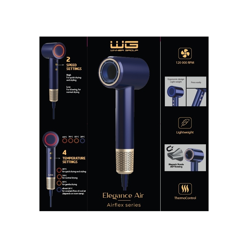 Winner Group - Hiustenkuivain ionisaattorin kanssa Elegance Air 1600W/230V sininen SCHUKO