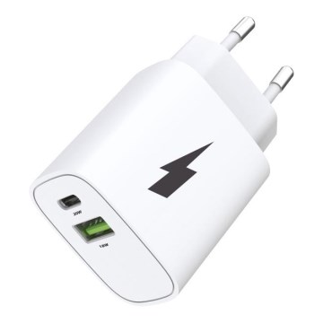 Winner Group - Nopea latausadapteri 1x USB-C + 1x USB-A, Power Delivery 20 W, valkoinen