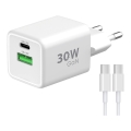 Winner Group - Pikalatausadapteri 2xUSB PD 30W + USB-kaapeli USB-C / USB-C 1m