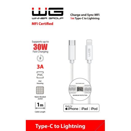 Winner Group - USB-kaapeli MFI Lightning / USB-C 1m valkoinen