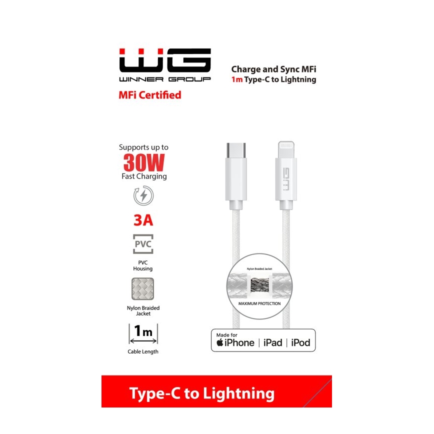 Winner Group - USB-kaapeli MFI Lightning / USB-C 1m valkoinen