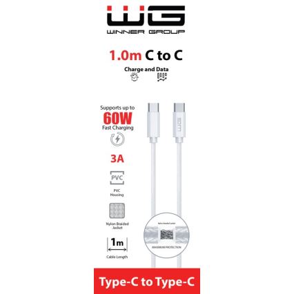 Winner Group - USB-kaapeli USB-C / USB-C 60W 1m valkoinen