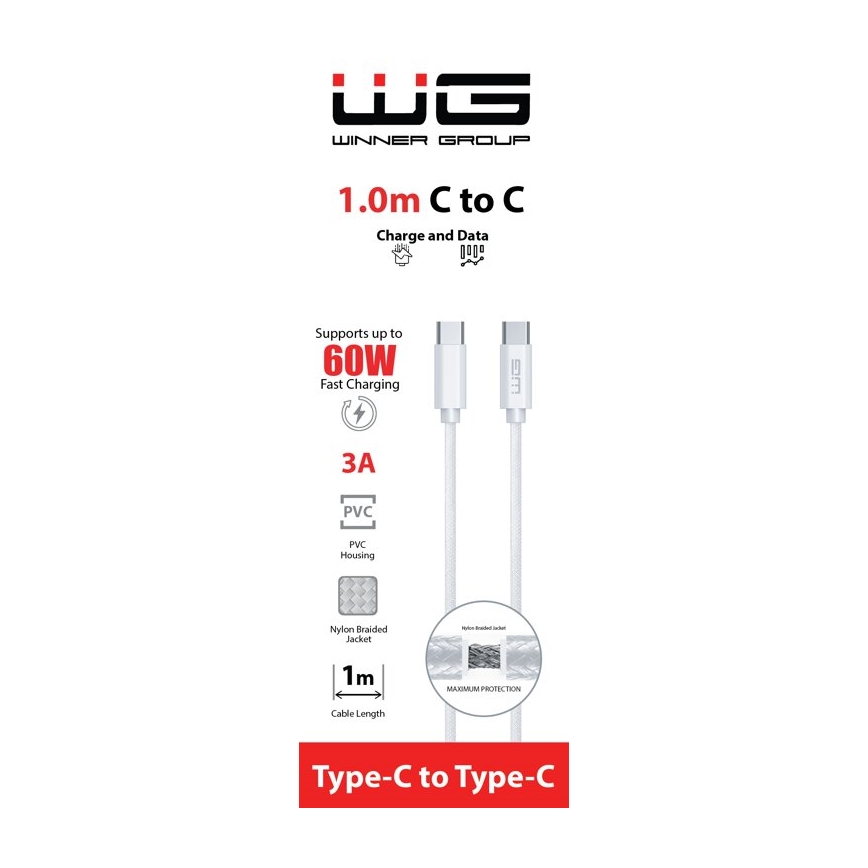 Winner Group - USB-kaapeli USB-C / USB-C 60W 1m valkoinen