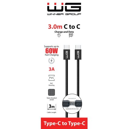 Winner Group - USB-kaapeli USB-C / USB-C 60W 3m musta