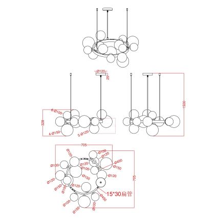 Wofi 5014-1501W - LED-kattokruunu johdossa VILLA 15xG9/3W/230V kulta