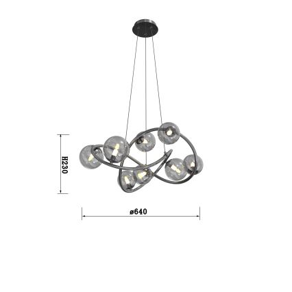Wofi 7014-805 - LED-kattokruunu johdossa NANCY 8xG9/3,5W/230V musta/kiiltävä kromi