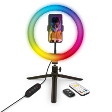 Yenkee-LED RGB Himmennettävä lamppu jalustalla ja pidikkeellä vloggaamiseen LED/5V + kaukosäädin