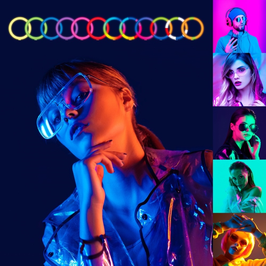 Yenkee-LED RGB Himmennettävä lamppu jalustalla ja pidikkeellä vloggaamiseen LED/5V + kaukosäädin