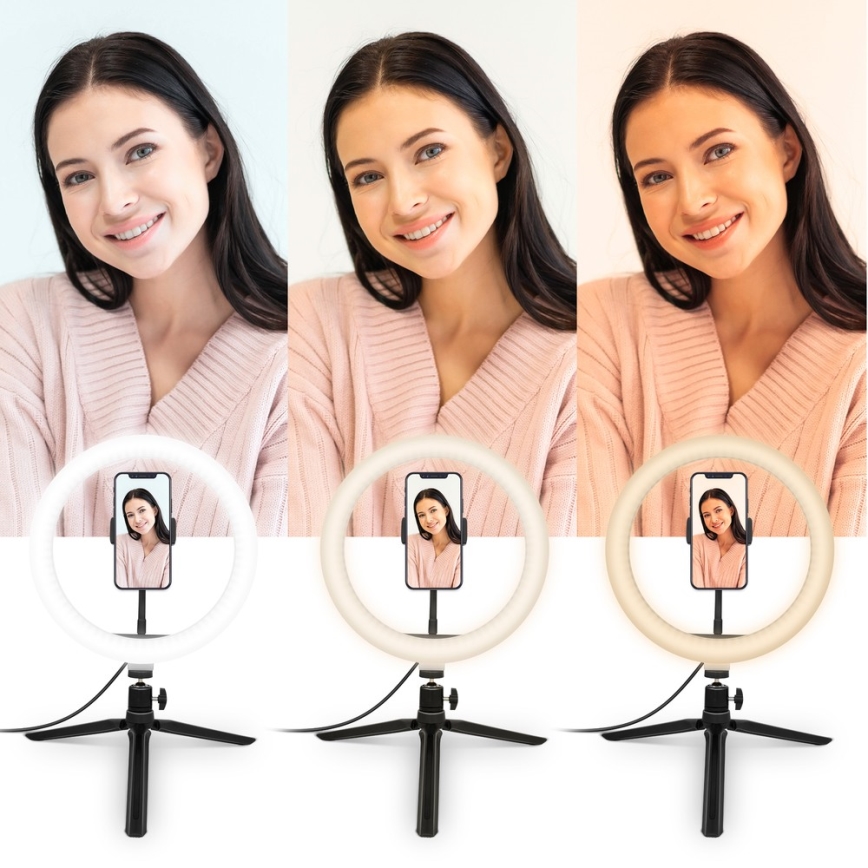 Yenkee-LED RGB Himmennettävä lamppu jalustalla ja pidikkeellä vloggaamiseen LED/5V + kaukosäädin