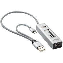 Yenkee - USB 2.0 ja USB-C OTG -jakaja ja kortinlukija