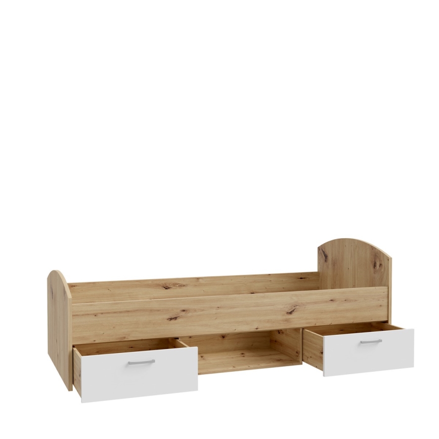 Yhden hengen sänky säilytystilalla URO 90 x 200 cm, artisan-tammi/valkoinen